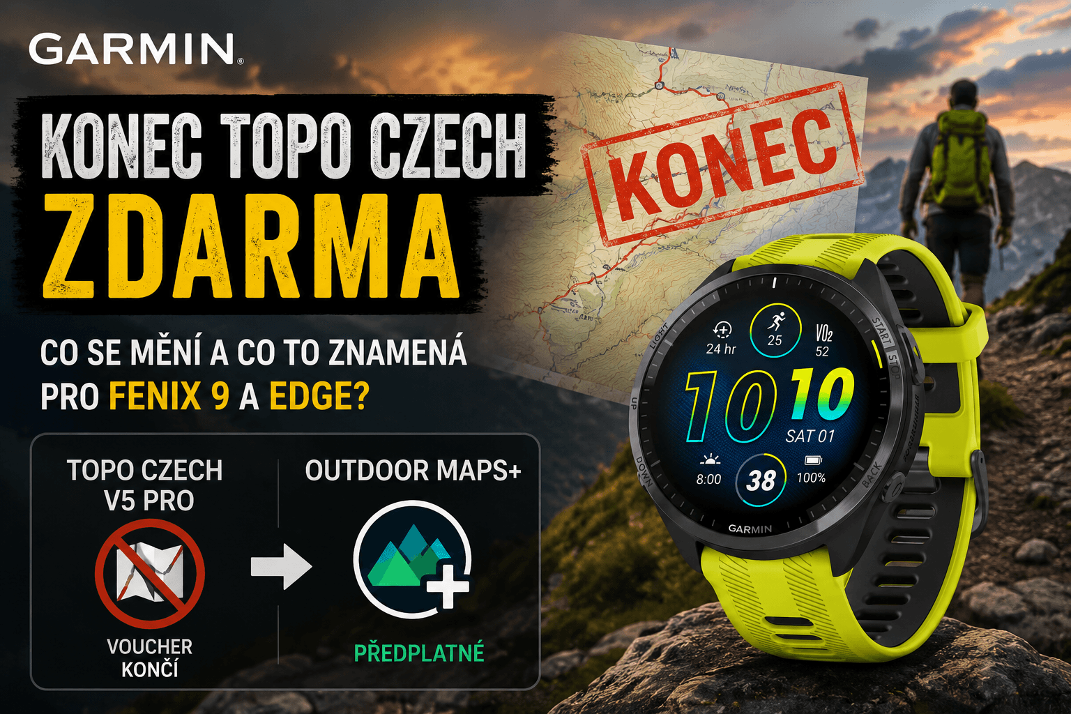 Garmin utíná mapy zdarma: Timing s Fenixem 9 není náhoda